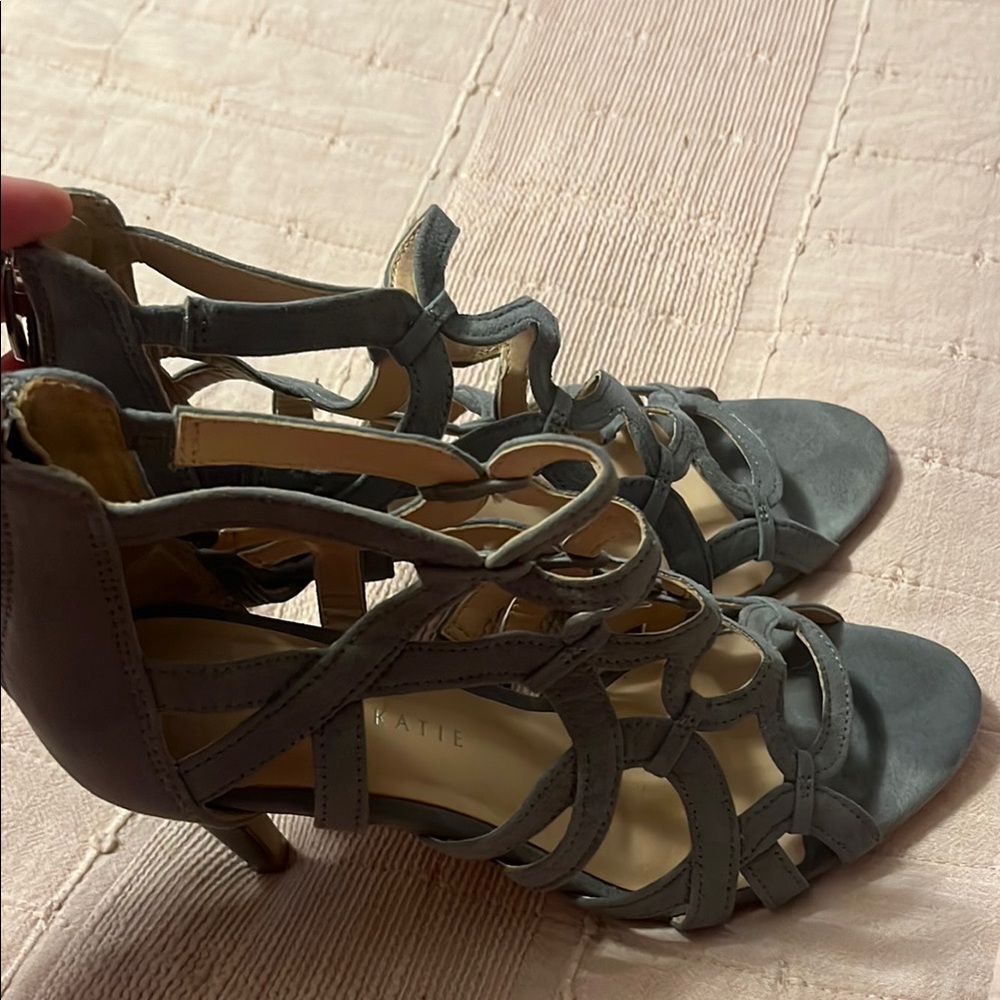 Skatie Gray Strappy Heels with Medium Heel